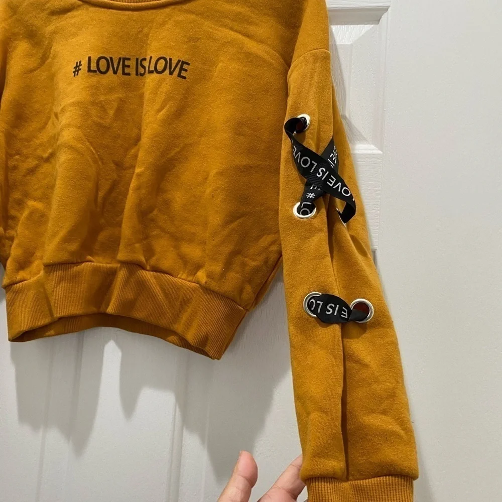 Love is Love Crop Sweatshirt, Mustard, Medium - Picture 5 of 8